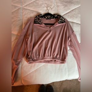 Shein pink and leopard print quarter zip top